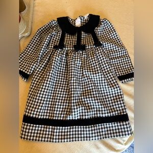 Black and White Gingham Dress with Velvet Accents